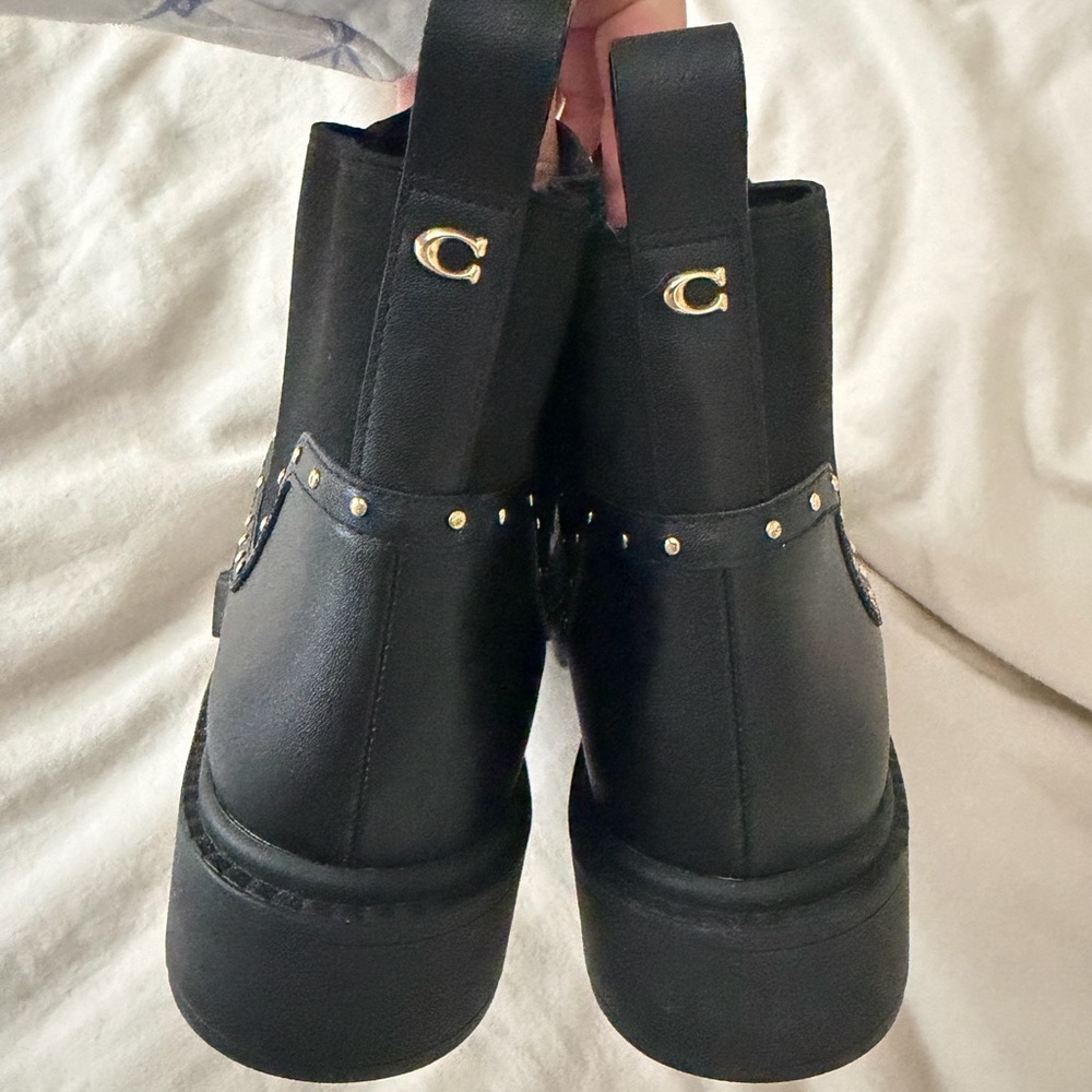 Coach Black Ankle Boots with Gold Studs - Picture 4 of 7